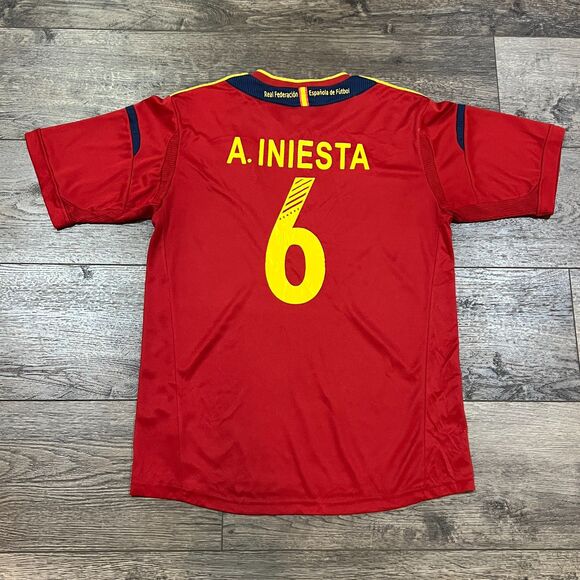 Vintage Y2K España FCF Football Club Iniesta Red Jersey Campeones de Europa 2008 - Picture 7 of 10